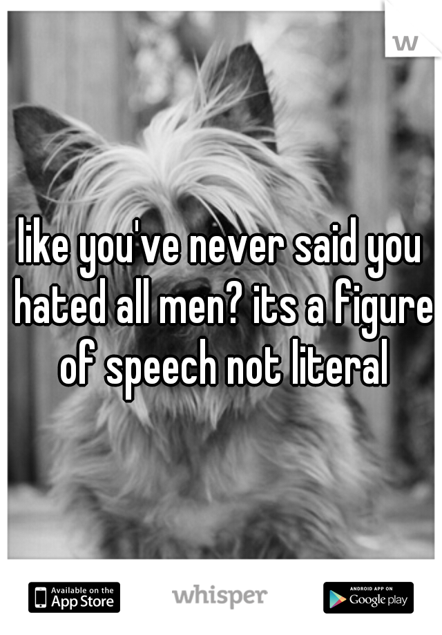 like you've never said you hated all men? its a figure of speech not literal