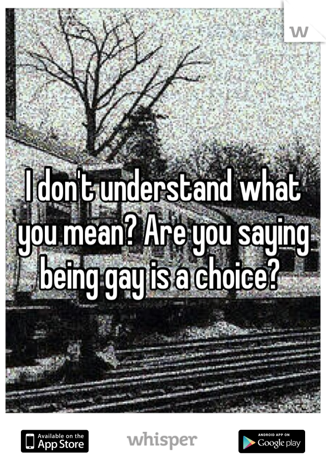 I don't understand what you mean? Are you saying being gay is a choice? 