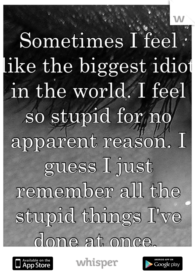Sometimes I feel like the biggest idiot in the world. I feel so stupid for no apparent reason. I guess I just remember all the stupid things I've done at once. 