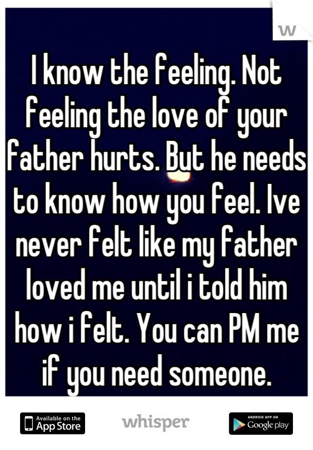 I know the feeling. Not feeling the love of your father hurts. But he needs to know how you feel. Ive never felt like my father loved me until i told him how i felt. You can PM me if you need someone.