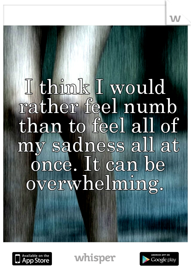 I think I would rather feel numb than to feel all of my sadness all at once. It can be overwhelming. 