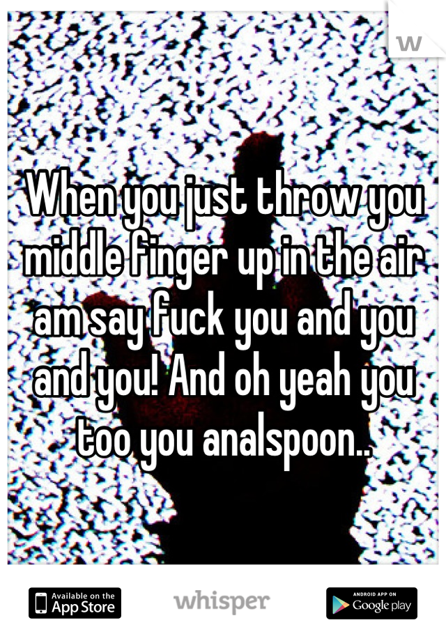 When you just throw you middle finger up in the air am say fuck you and you and you! And oh yeah you too you analspoon..