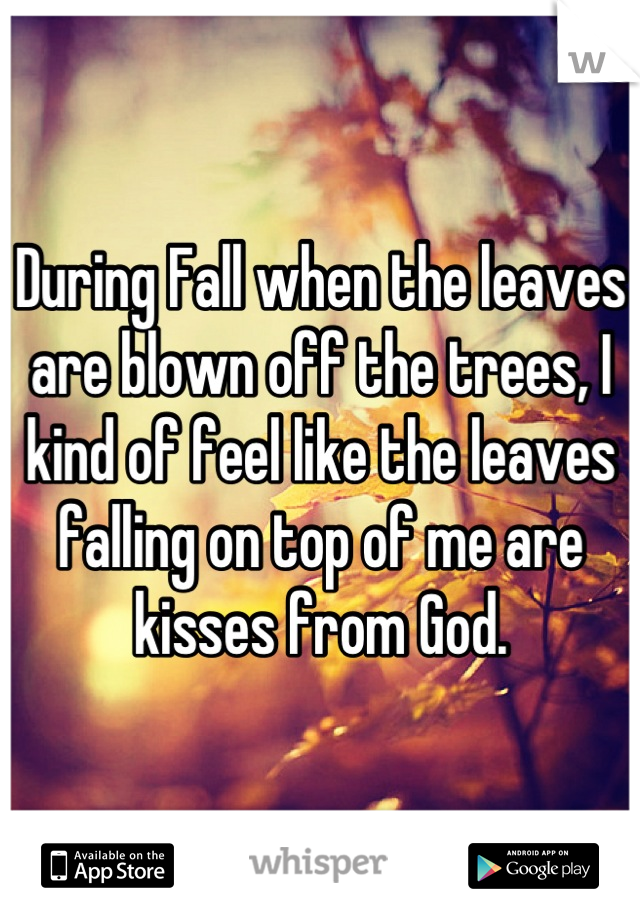 During Fall when the leaves are blown off the trees, I kind of feel like the leaves falling on top of me are kisses from God.