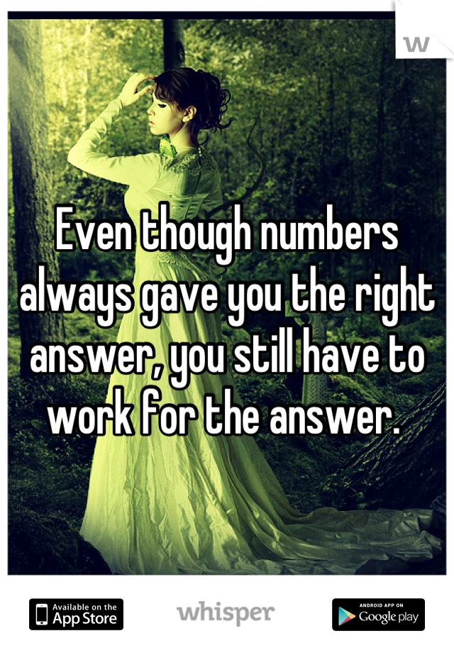 Even though numbers always gave you the right answer, you still have to work for the answer. 