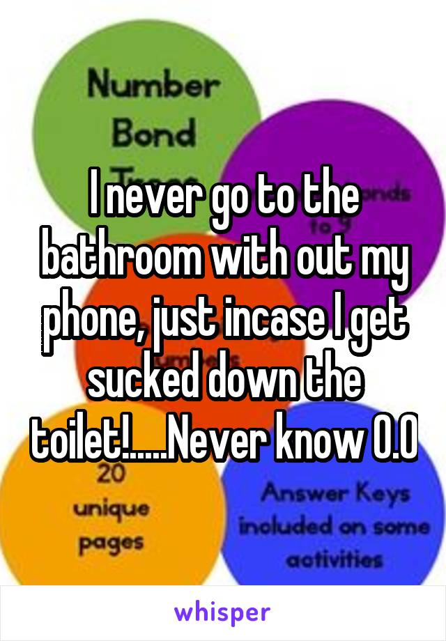 I never go to the bathroom with out my phone, just incase I get sucked down the toilet!.....Never know 0.0
