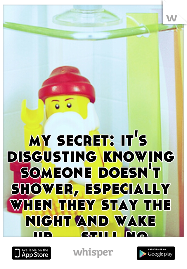 my secret: it's disgusting knowing someone doesn't shower, especially when they stay the night and wake up.... still no shower