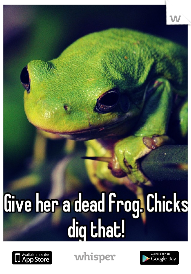 Give her a dead frog. Chicks dig that!