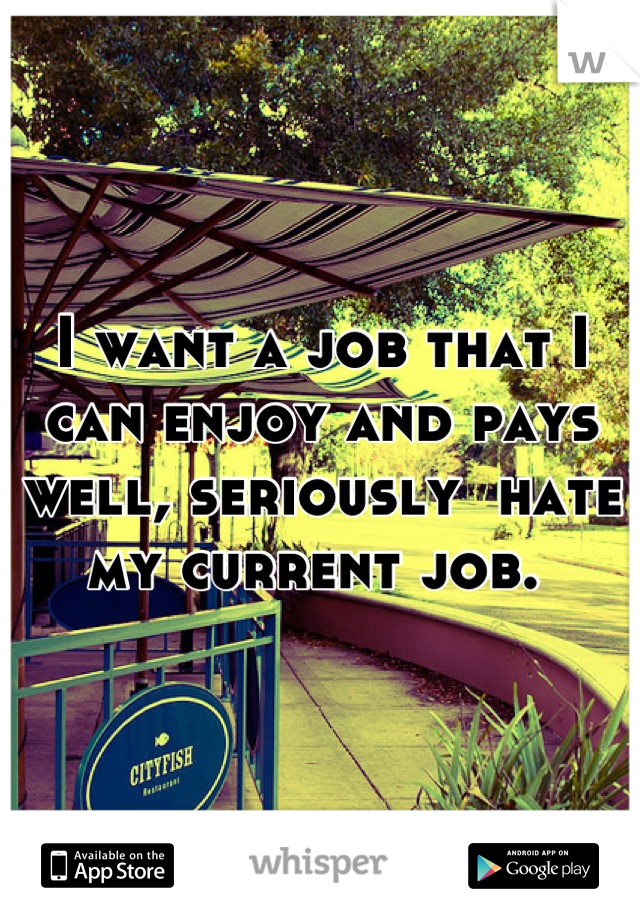 I want a job that I can enjoy and pays well, seriously  hate my current job. 