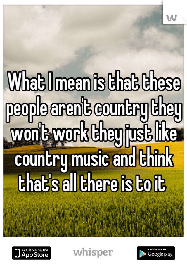 What I mean is that these people aren't country they won't work they just like country music and think that's all there is to it 