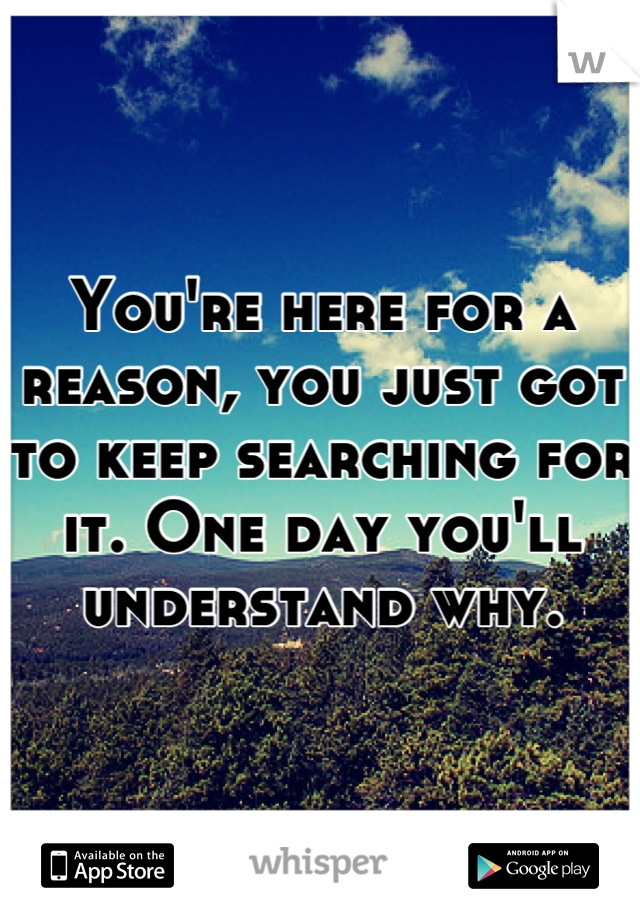 You're here for a reason, you just got to keep searching for it. One day you'll understand why.