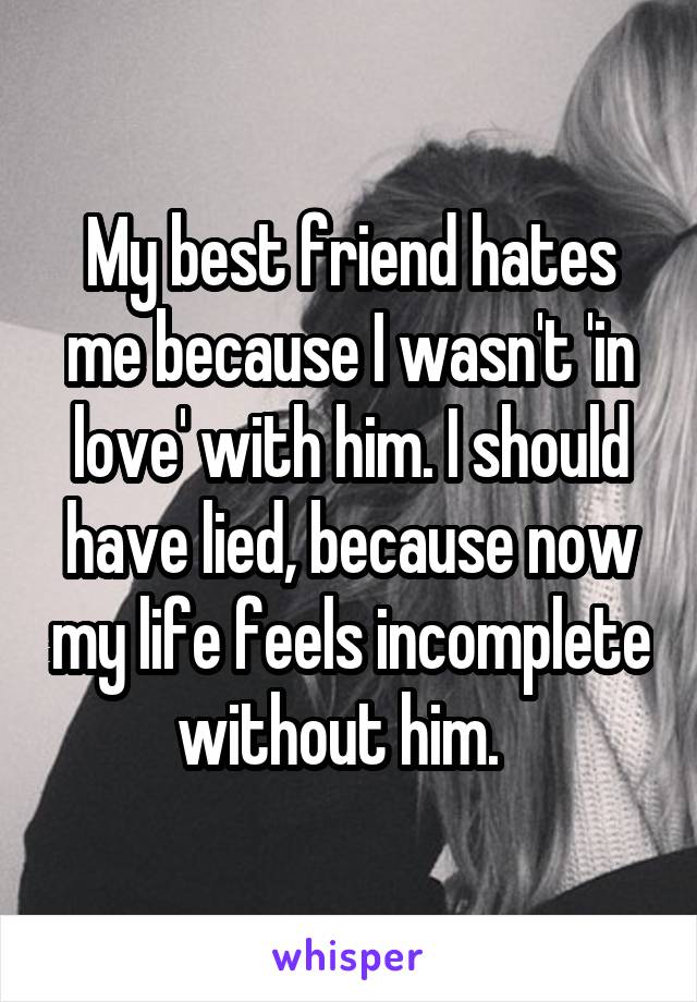 My best friend hates me because I wasn't 'in love' with him. I should have lied, because now my life feels incomplete without him.  