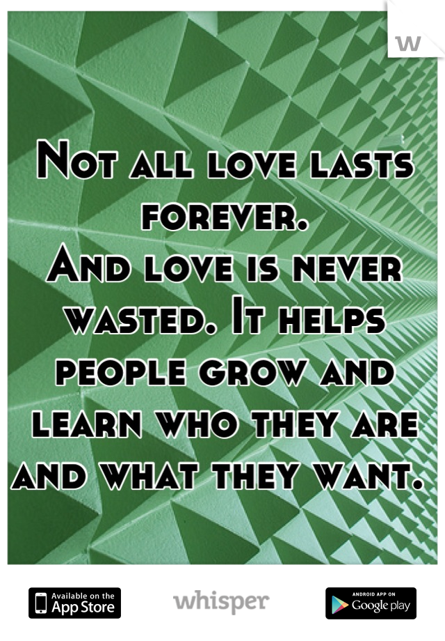 Not all love lasts forever. 
And love is never wasted. It helps people grow and learn who they are and what they want. 