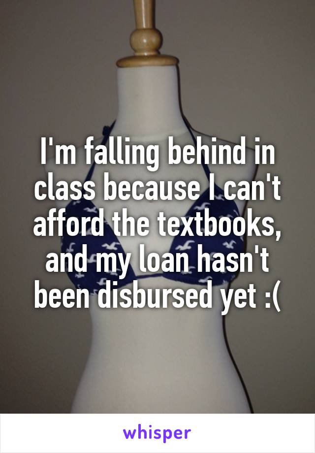 I'm falling behind in class because I can't afford the textbooks, and my loan hasn't been disbursed yet :(