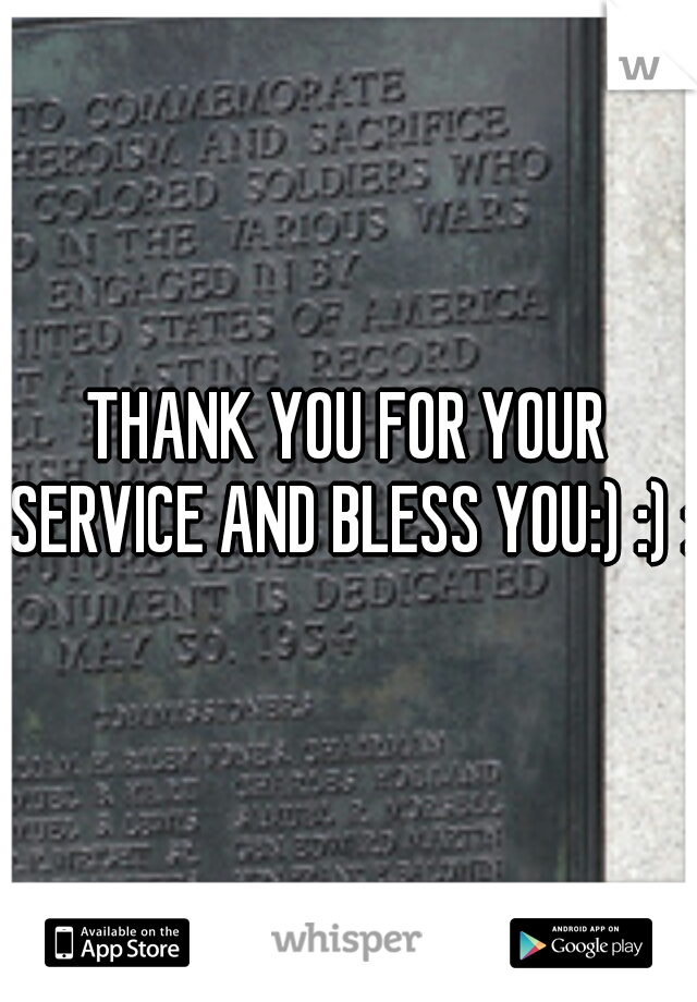 THANK YOU FOR YOUR SERVICE AND BLESS YOU:) :) :)