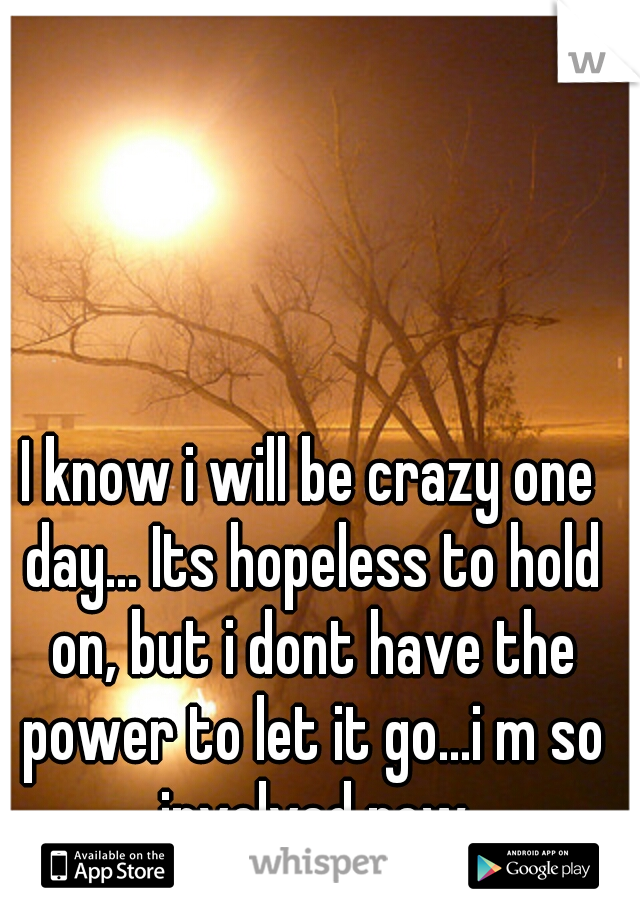 I know i will be crazy one day... Its hopeless to hold on, but i dont have the power to let it go...i m so involved now