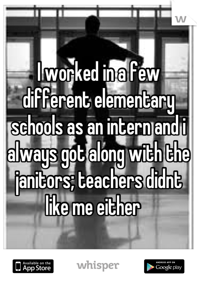 I worked in a few different elementary schools as an intern and i always got along with the janitors; teachers didnt like me either   