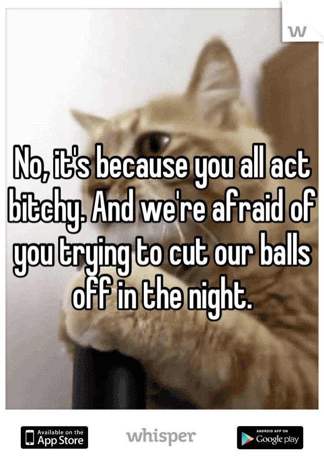 No, it's because you all act bitchy. And we're afraid of you trying to cut our balls off in the night.