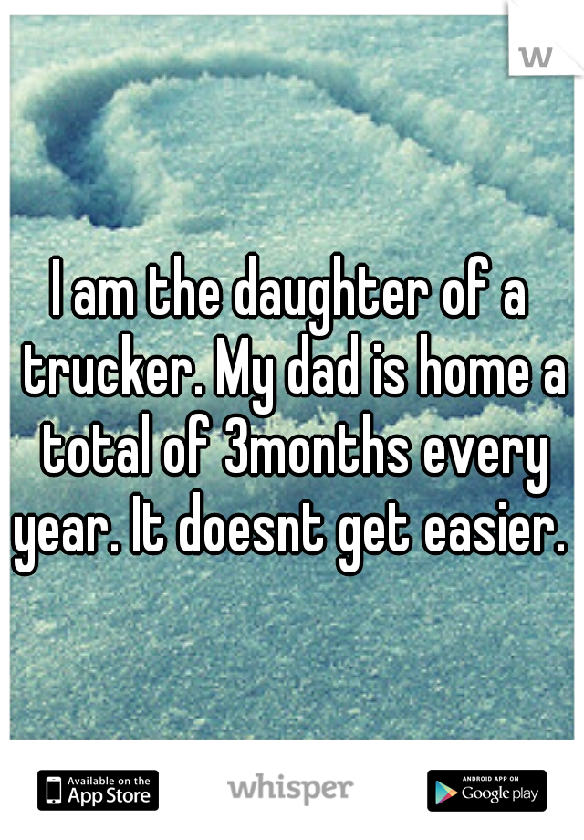 I am the daughter of a trucker. My dad is home a total of 3months every year. It doesnt get easier. 