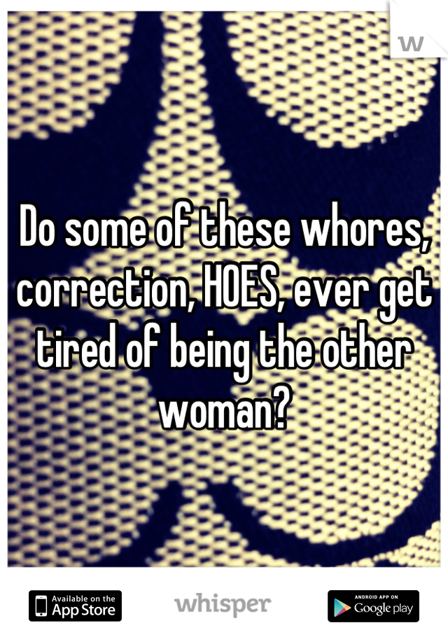Do some of these whores, correction, HOES, ever get tired of being the other woman?
