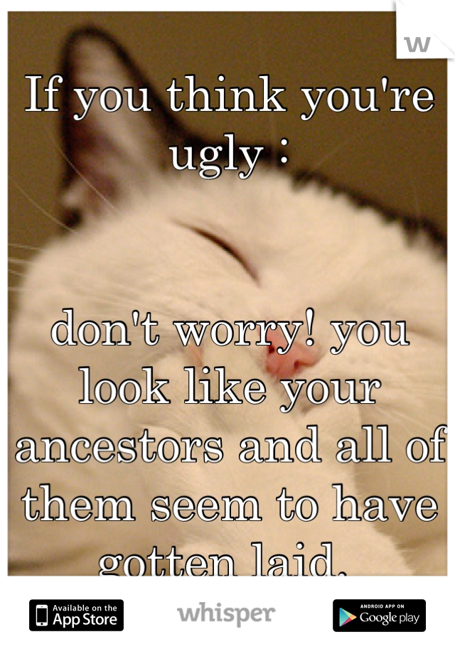 If you think you're ugly : 


don't worry! you look like your ancestors and all of them seem to have gotten laid. 