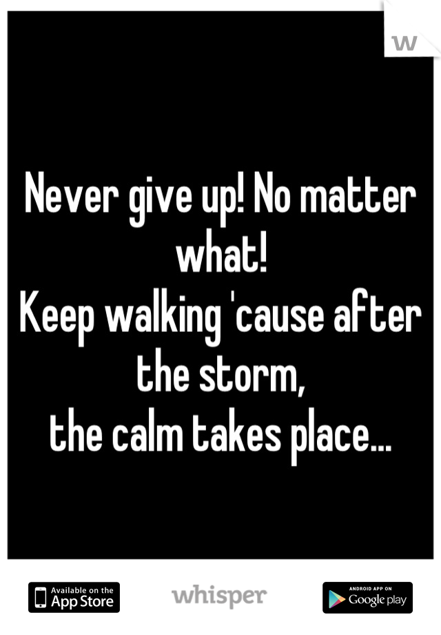 Never give up! No matter what!
Keep walking 'cause after the storm, 
the calm takes place...