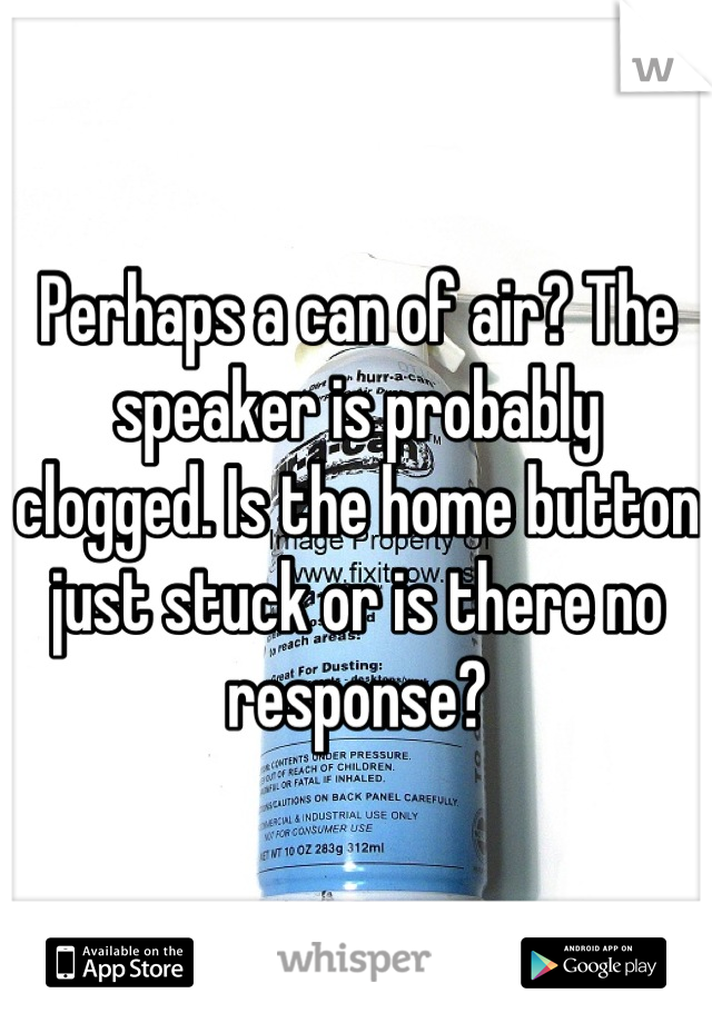 Perhaps a can of air? The speaker is probably clogged. Is the home button just stuck or is there no response?