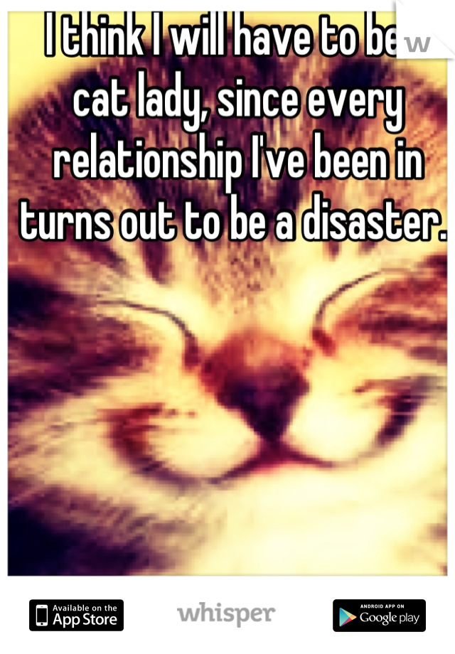 I think I will have to be a cat lady, since every relationship I've been in turns out to be a disaster. 