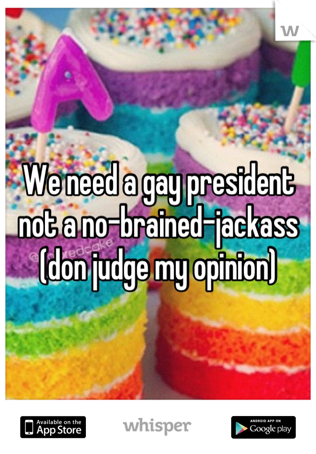 We need a gay president not a no-brained-jackass (don judge my opinion)