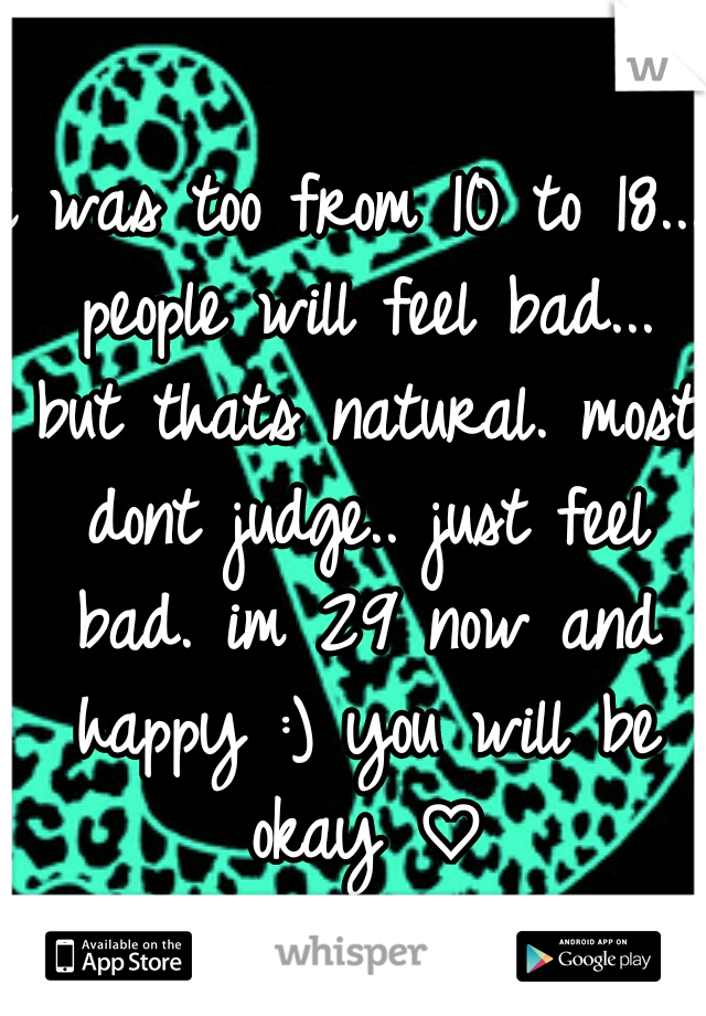 i was too from 10 to 18... people will feel bad... but thats natural. most dont judge.. just feel bad. im 29 now and happy :) you will be okay ♡