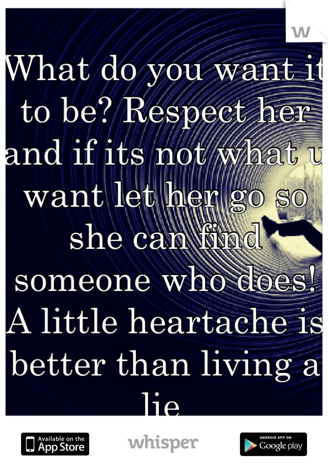 What do you want it to be? Respect her and if its not what u want let her go so she can find someone who does! 
A little heartache is better than living a lie 