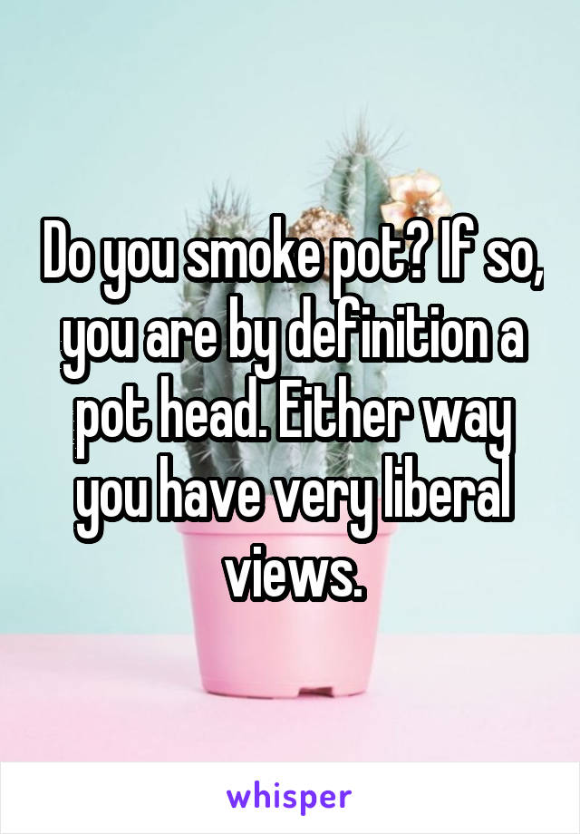 Do you smoke pot? If so, you are by definition a pot head. Either way you have very liberal views.