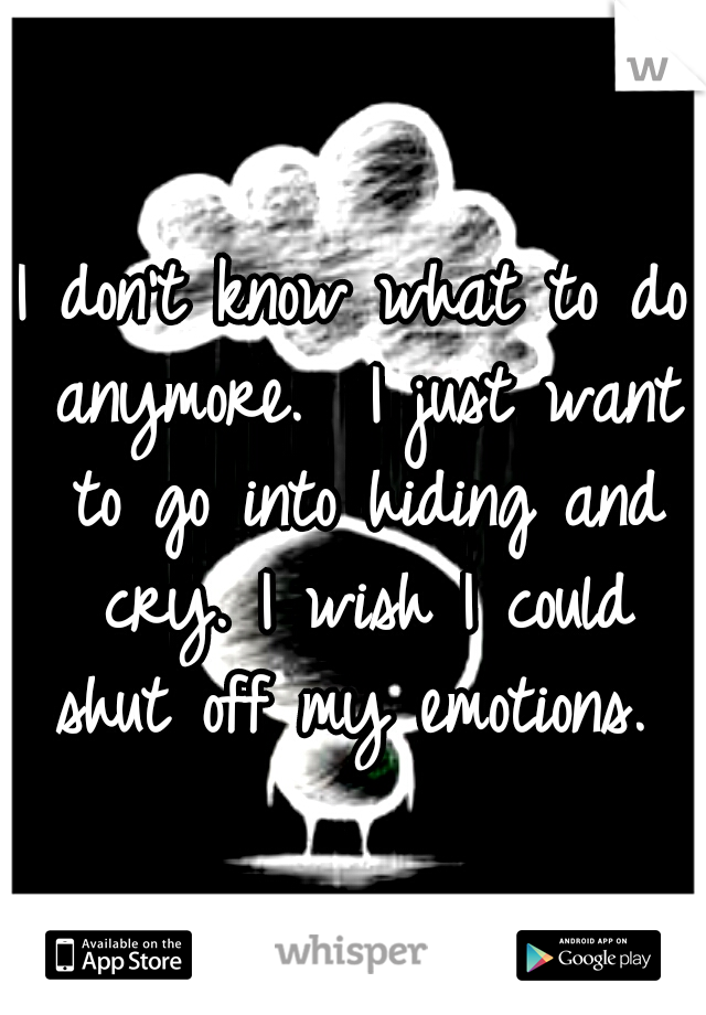 I don't know what to do anymore.  I just want to go into hiding and cry. I wish I could shut off my emotions. 
