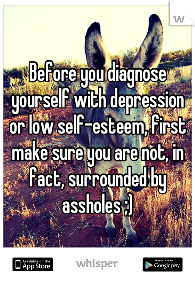 Before you diagnose yourself with depression or low self-esteem, first make sure you are not, in fact, surrounded by assholes ;)