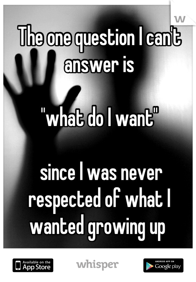 The one question I can't answer is 

"what do I want"

 since I was never respected of what I wanted growing up 