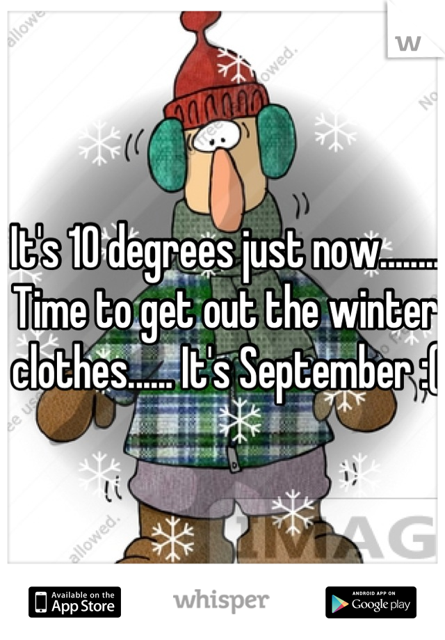 It's 10 degrees just now........ Time to get out the winter clothes...... It's September :(