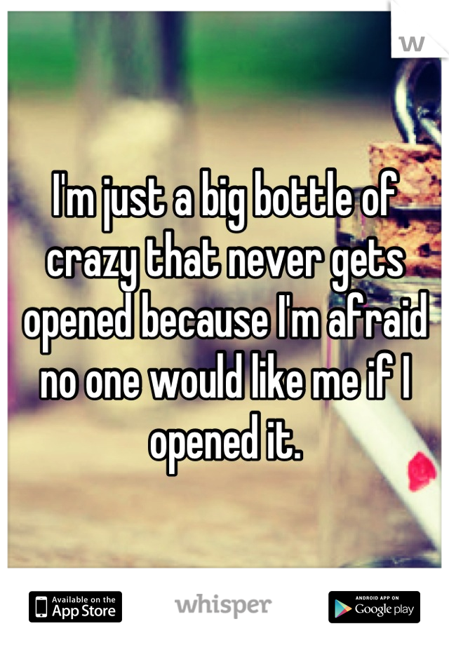 I'm just a big bottle of crazy that never gets opened because I'm afraid no one would like me if I opened it.