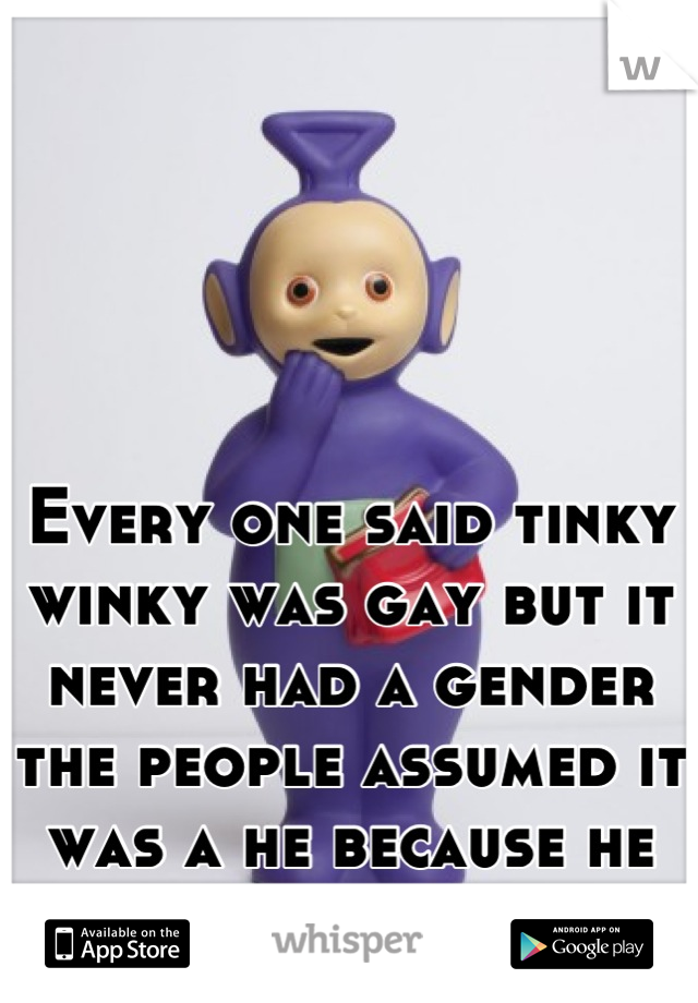 Every one said tinky winky was gay but it never had a gender the people assumed it was a he because he was the bigger one 