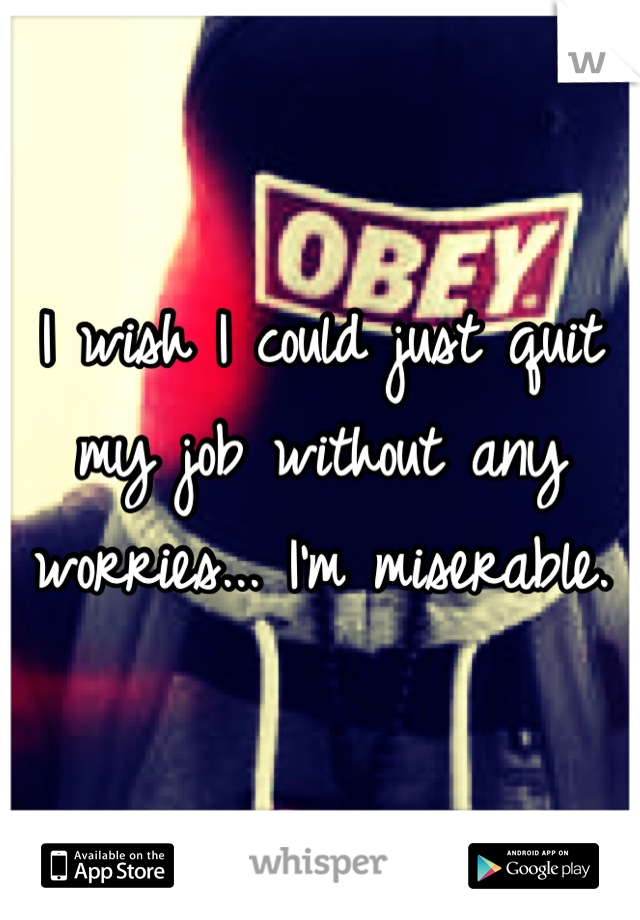 I wish I could just quit my job without any worries... I'm miserable.