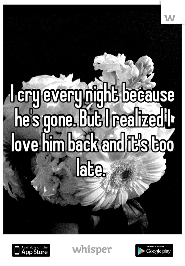 I cry every night because he's gone. But I realized I love him back and it's too late. 