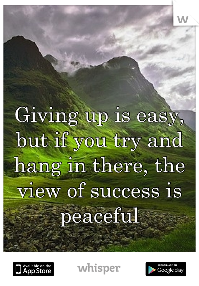 Giving up is easy, but if you try and hang in there, the view of success is peaceful