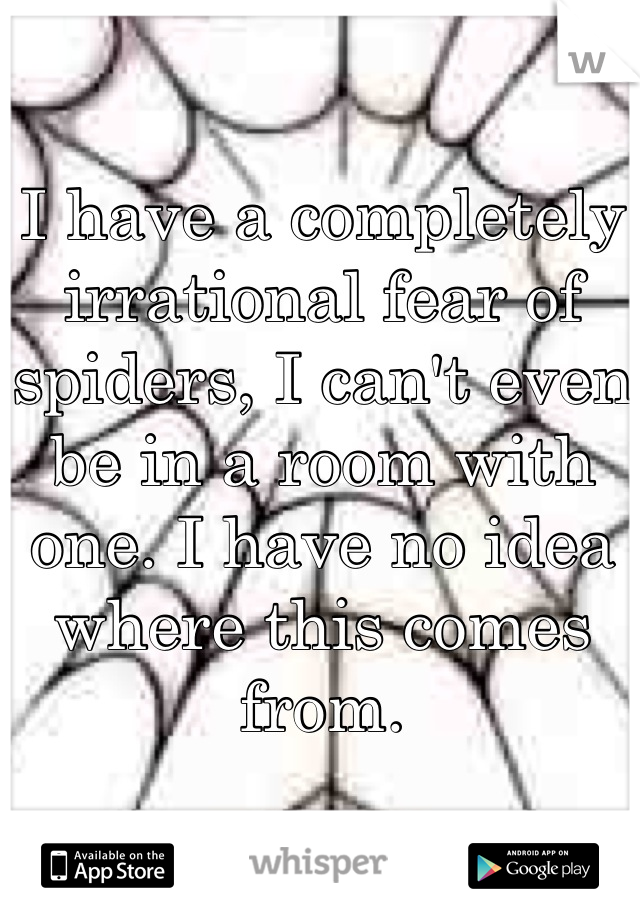 I have a completely irrational fear of spiders, I can't even be in a room with one. I have no idea where this comes from.