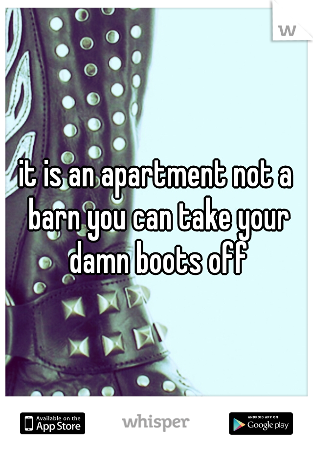 it is an apartment not a barn you can take your damn boots off