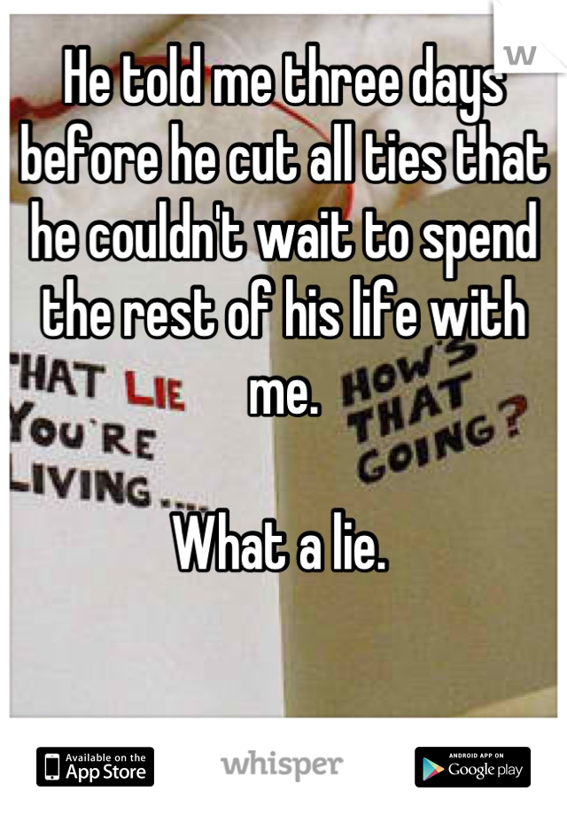 He told me three days before he cut all ties that he couldn't wait to spend the rest of his life with me. 

What a lie. 