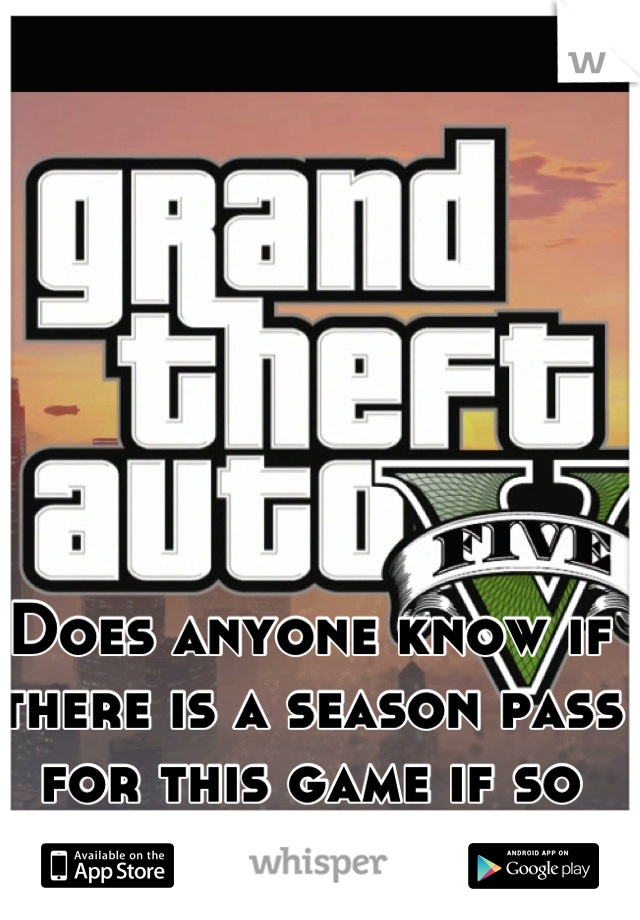 Does anyone know if there is a season pass for this game if so how much is it