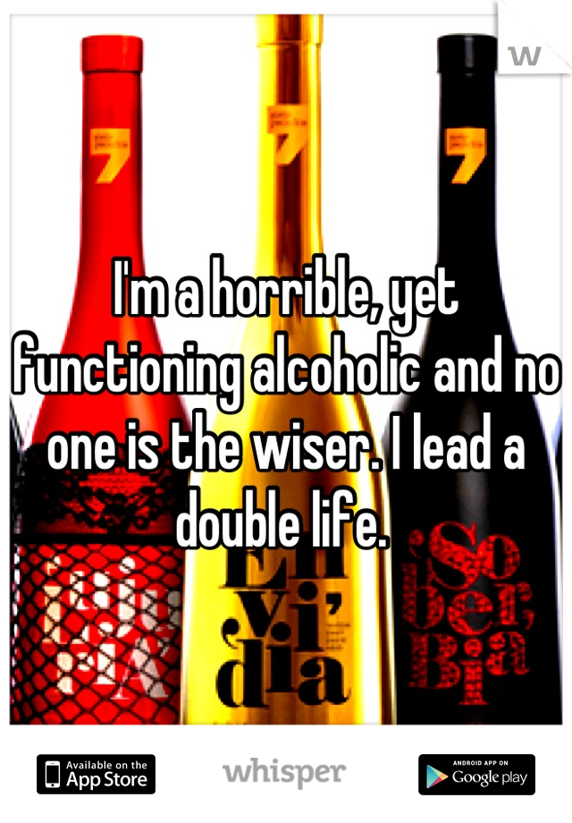 I'm a horrible, yet functioning alcoholic and no one is the wiser. I lead a double life. 