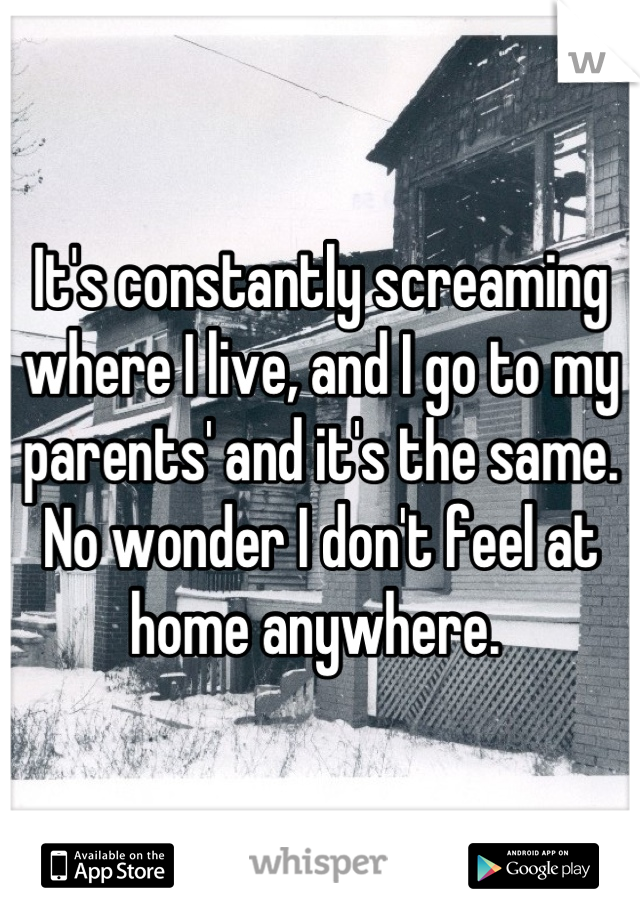 It's constantly screaming where I live, and I go to my parents' and it's the same. No wonder I don't feel at home anywhere. 