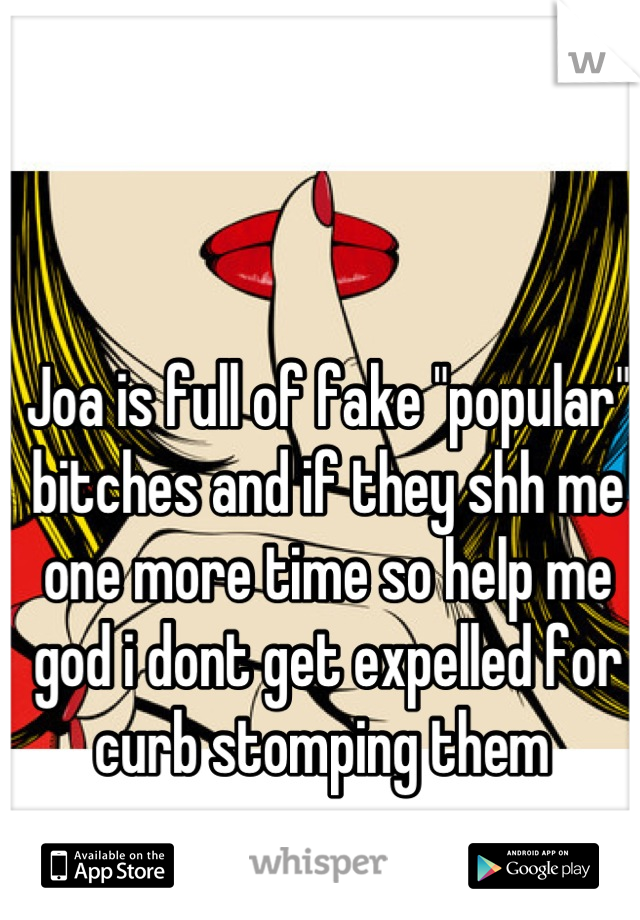Joa is full of fake "popular" bitches and if they shh me one more time so help me god i dont get expelled for curb stomping them 