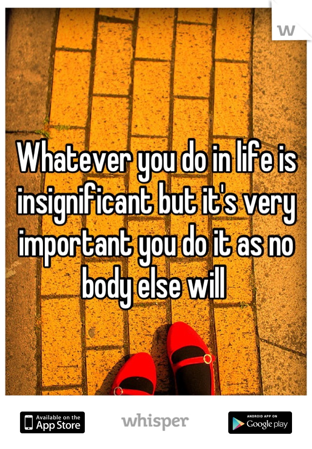 Whatever you do in life is insignificant but it's very important you do it as no body else will 