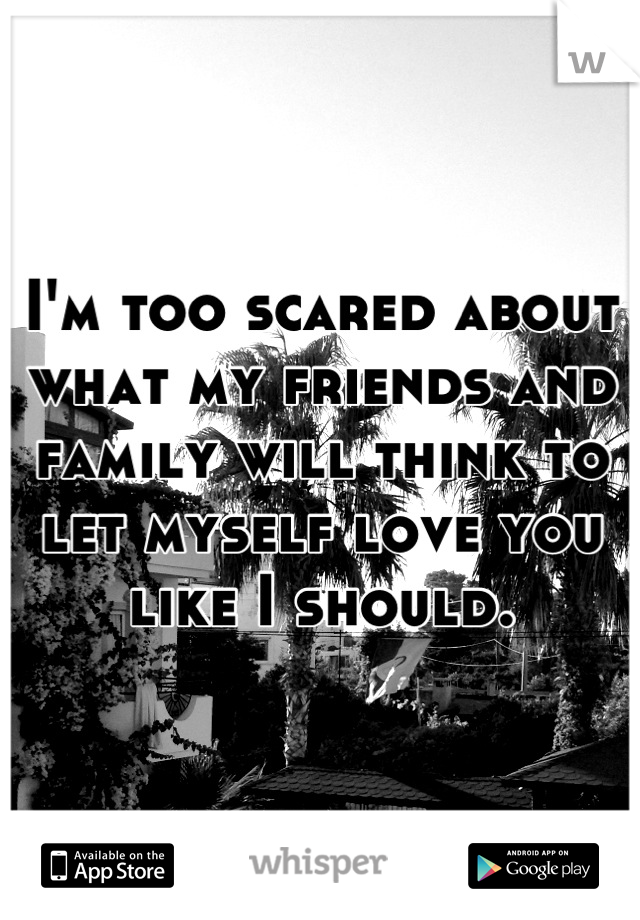 I'm too scared about what my friends and family will think to let myself love you like I should.