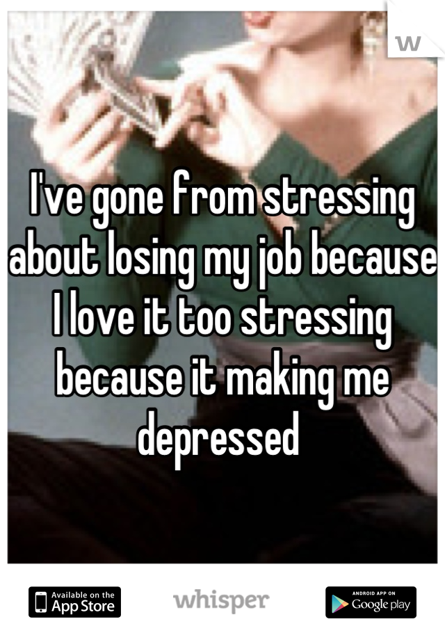 I've gone from stressing about losing my job because I love it too stressing because it making me depressed 